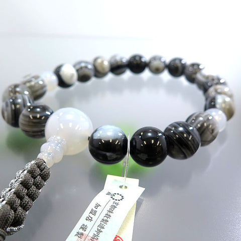 Men's prayer beads, Heaven's Eye agate, white agate finish