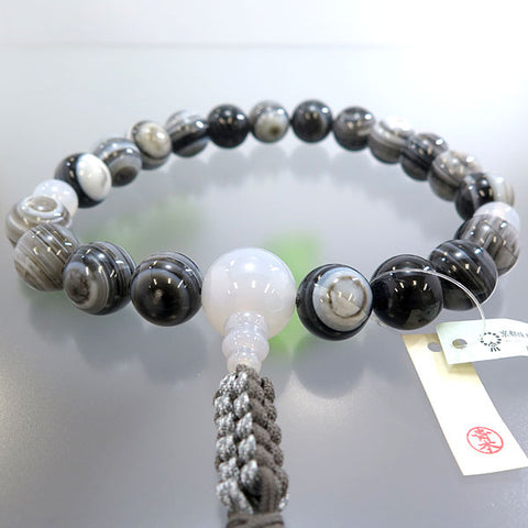 Men's prayer beads, Heaven's Eye agate, white agate finish