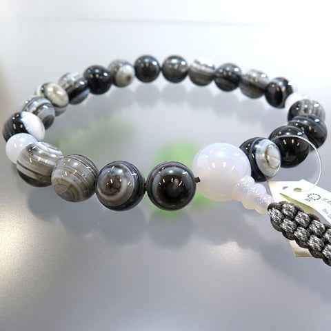 Men's prayer beads, Heaven's Eye agate, white agate finish