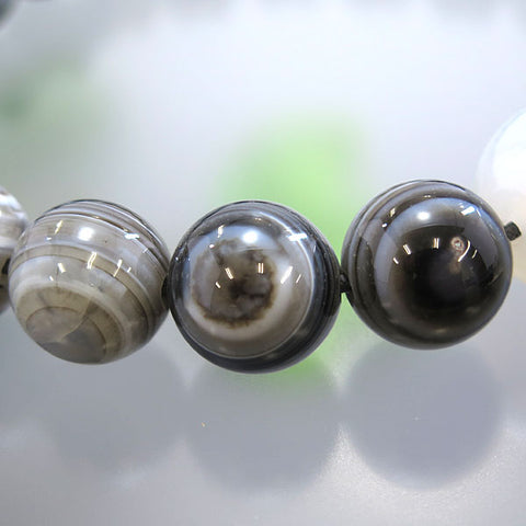 Men's prayer beads, Heaven's Eye agate, white agate finish