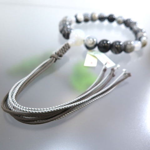 Men's prayer beads, Heaven's Eye agate, white agate finish