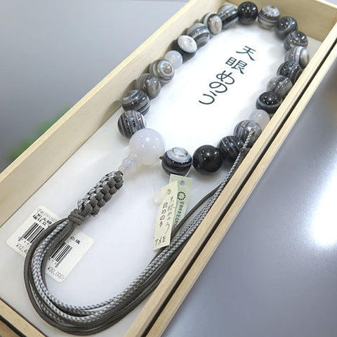 Men's prayer beads, Heaven's Eye agate, white agate finish