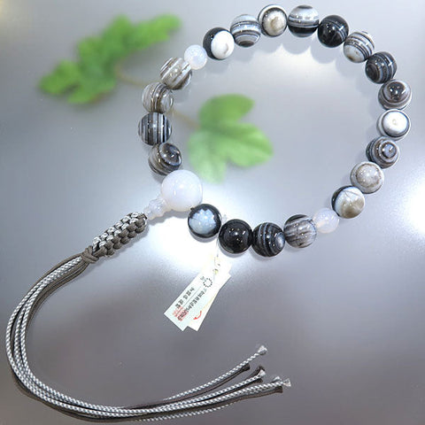 Men's prayer beads, Heaven's Eye agate, white agate finish
