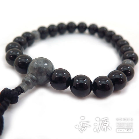 Men's prayer beads, black onyx, Burmese jade finish