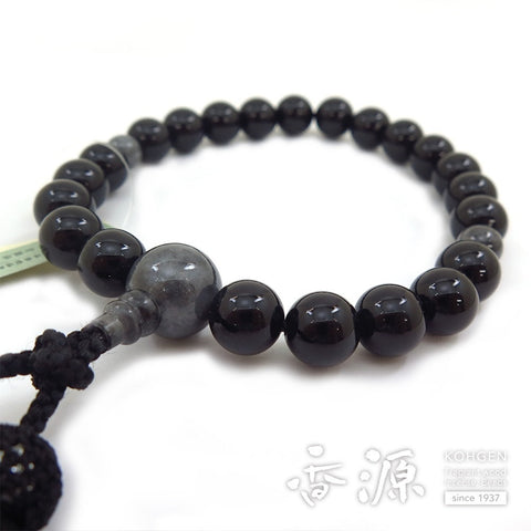 Men's prayer beads, black onyx, Burmese jade finish