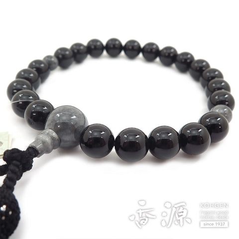 Men's prayer beads, black onyx, Burmese jade, item C