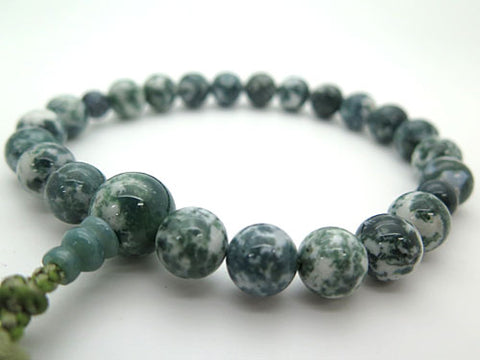 Men's Prayer Beads, Green Moss Agate, 22 Beads, Matching Set