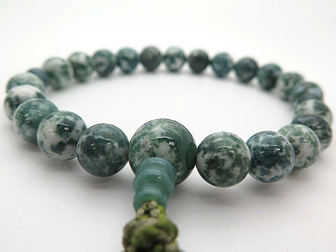 Men's Prayer Beads, Green Moss Agate, 22 Beads, Matching Set
