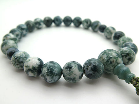 Men's Prayer Beads, Green Moss Agate, 22 Beads, Matching Set