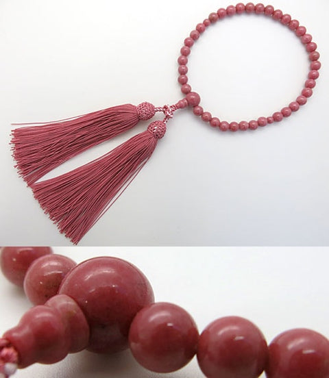 Women's Rose Gemstone Prayer Beads, 7mm Bead, Pink Tassel