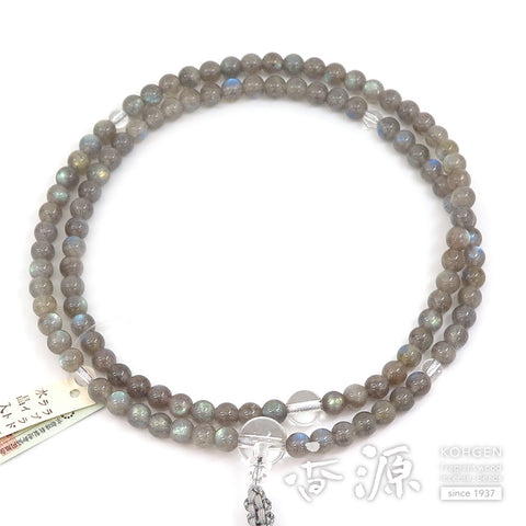 Men's Prayer Beads, Labradorite, Rinzai Sect, Shaku-Ni Length, Crystal Finish