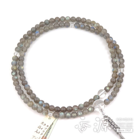 Men's Prayer Beads, Labradorite, Rinzai Sect, Shaku-Ni Length, Crystal Finish
