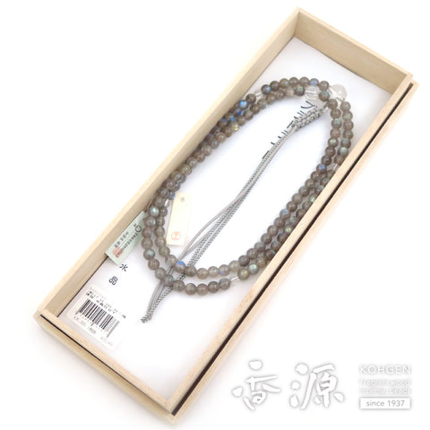 Men's Prayer Beads, Labradorite, Rinzai Sect, Shaku-Ni Length, Crystal Finish