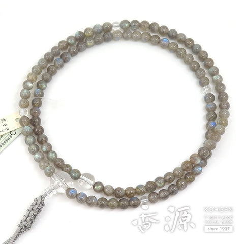 Men's Prayer Beads, Labradorite, Rinzai Sect, Shaku-Ni Length, Crystal Finish