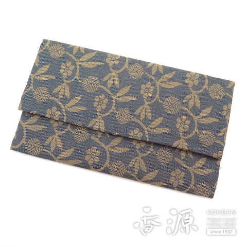 Prayer Beads Bag, Bi-Fold, Meibutsu-Gire Sasazuru (Bamboo-Grass Vine), Blue
