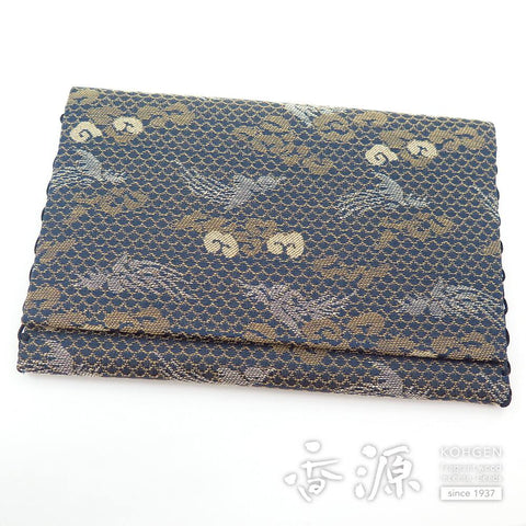 Kibune Prayer Beads Bag No.14, Bifold, Mesh-Ground Phoenix Pattern (Navy)