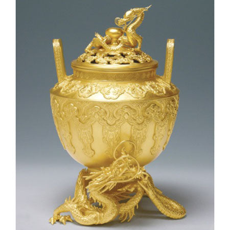 Takaoka Copperware Long Foot Cloud Dragon Lid Incense Burner