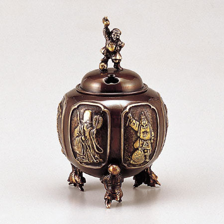 Takaoka Metalwork Seven Lucky Gods Six-sided Matori Incense Burner