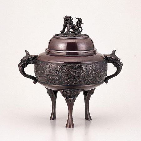 Takaoka Copperware Dragon Ground Crest Incense Burner, Large - Tokushoku Finish