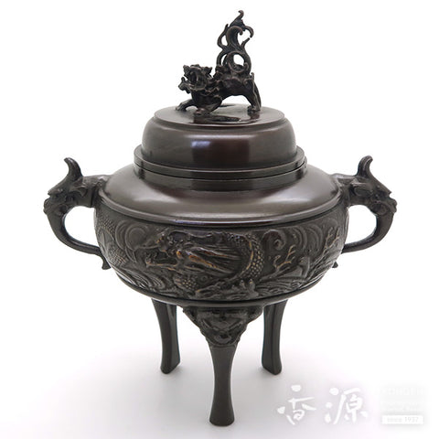 Takaoka Copperware Dragon Ground Crest Incense Burner, Small - Tokushoku Finish