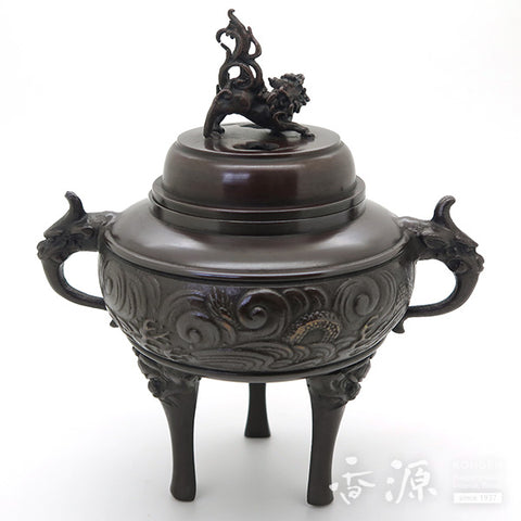 Takaoka Copperware Dragon Ground Crest Incense Burner, Small - Tokushoku Finish