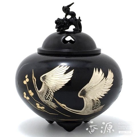 Takaoka Copperware Incense Burner, Shishi Lid and Chokin Metal Engraving, engraving