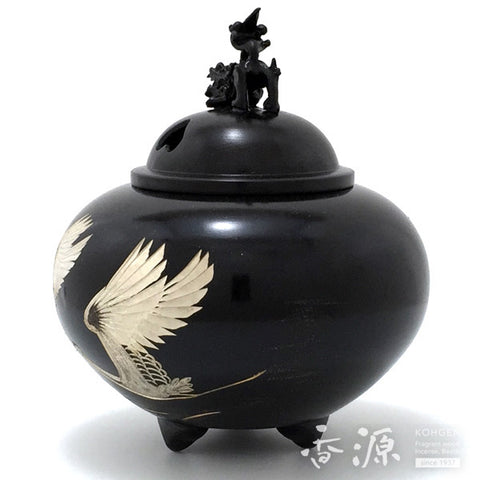Takaoka Copperware Incense Burner, Shishi Lid and Chokin Metal Engraving, engraving
