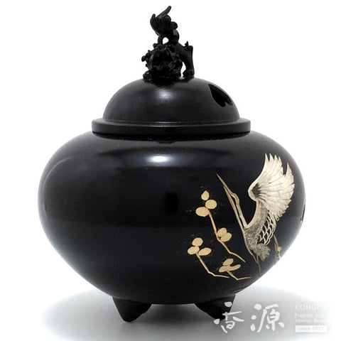 Takaoka Copperware Incense Burner, Shishi Lid and Chokin Metal Engraving, engraving