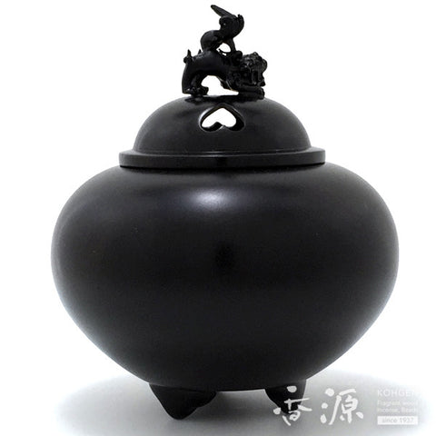 Takaoka Copperware Incense Burner, Shishi Lid and Chokin Metal Engraving, Old hand color2