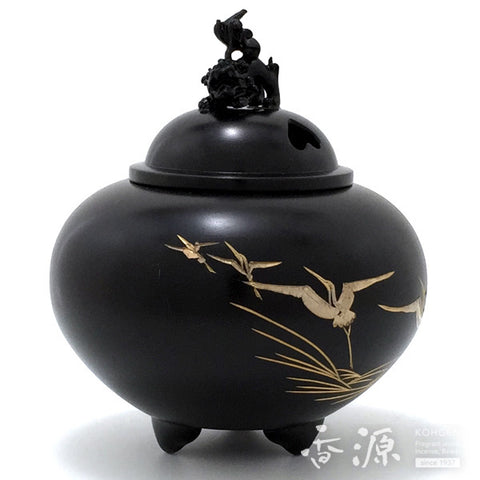 Takaoka Copperware Incense Burner, Shishi Lid and Chokin Metal Engraving, Old hand color2