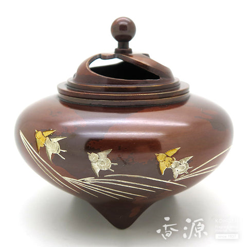 Takaoka Metalwork Incense Burner, Burnt Bronze Color, Wave Plover