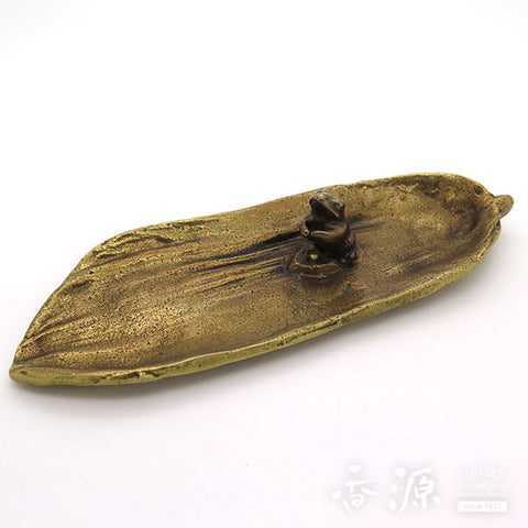 Takaoka Metalwork Frog Incense Holder, Frog on Bamboo (Large)