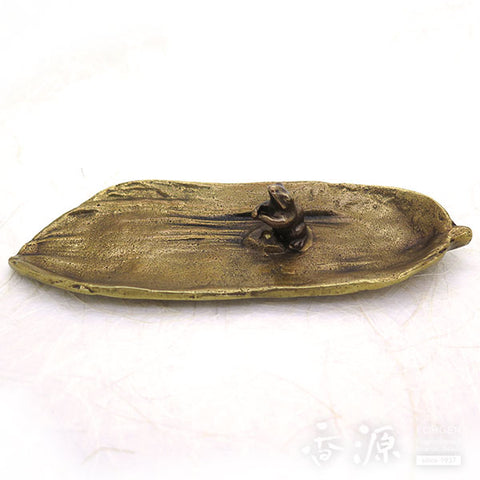 Takaoka Metalwork Frog Incense Holder, Frog on Bamboo (Large)