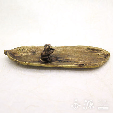 Takaoka Metalwork Frog Incense Holder, Frog on Bamboo (Large)