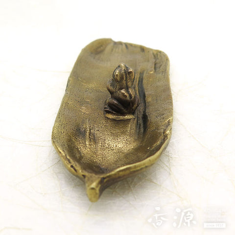 Takaoka Metalwork Frog Incense Holder, Frog on Bamboo (Large)