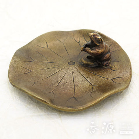 Takaoka Metalwork Frog Incense Holder, Frog on Lotus