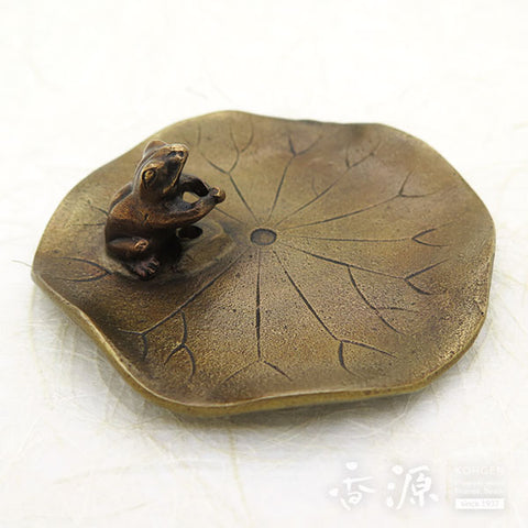 Takaoka Metalwork Frog Incense Holder, Frog on Lotus