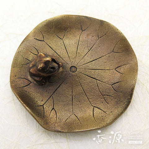 Takaoka Metalwork Frog Incense Holder, Frog on Lotus