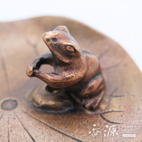 Takaoka Metalwork Frog Incense Holder, Frog on Lotus