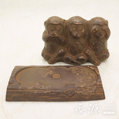 Takaoka Metalwork Inverted Incense Burner, Three Monkeys