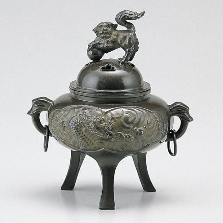 Incense burner brown black with dragon crest ring