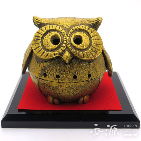 Takaoka Metalwork Owl Incense Burner, Gold