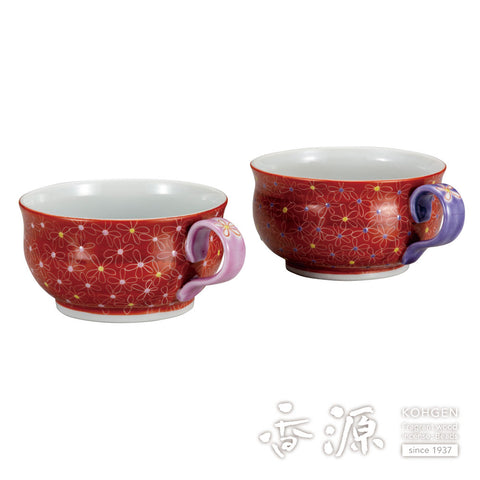 Kutani ware pair soup cup