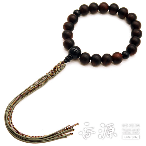Men's Prayer Beads, Striped Ebony, 18 Beads, Blue Tiger's Eye Finish, String Tassel