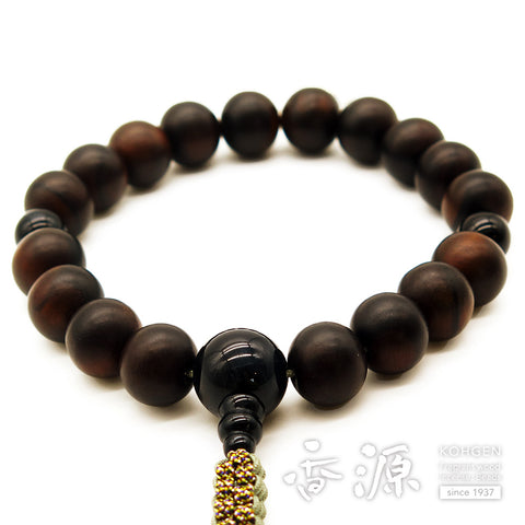 Men's Prayer Beads, Striped Ebony, 18 Beads, Blue Tiger's Eye Finish, String Tassel