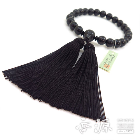 Men's prayer beads, jet, black onyx flat beads