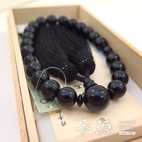 Men's prayer beads, jet, black onyx flat beads