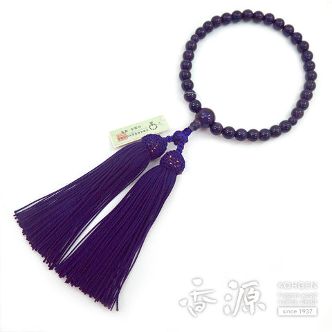 Women's Amethyst Prayer Beads, 8mm Bead, Iris Tassel