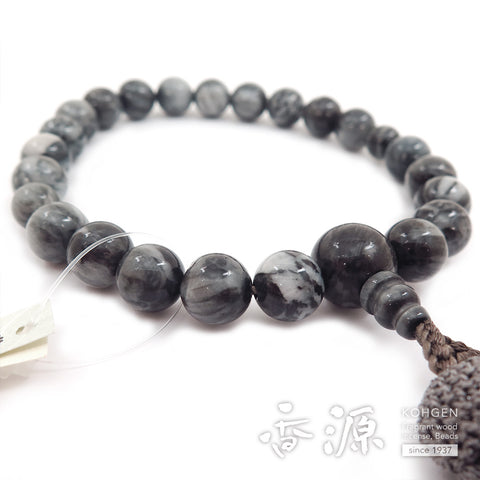 Men's prayer beads, grey cat's eye, 22 beads