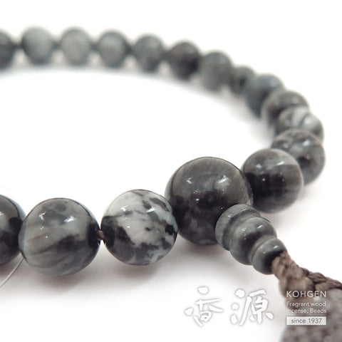 Men's prayer beads, grey cat's eye, 22 beads